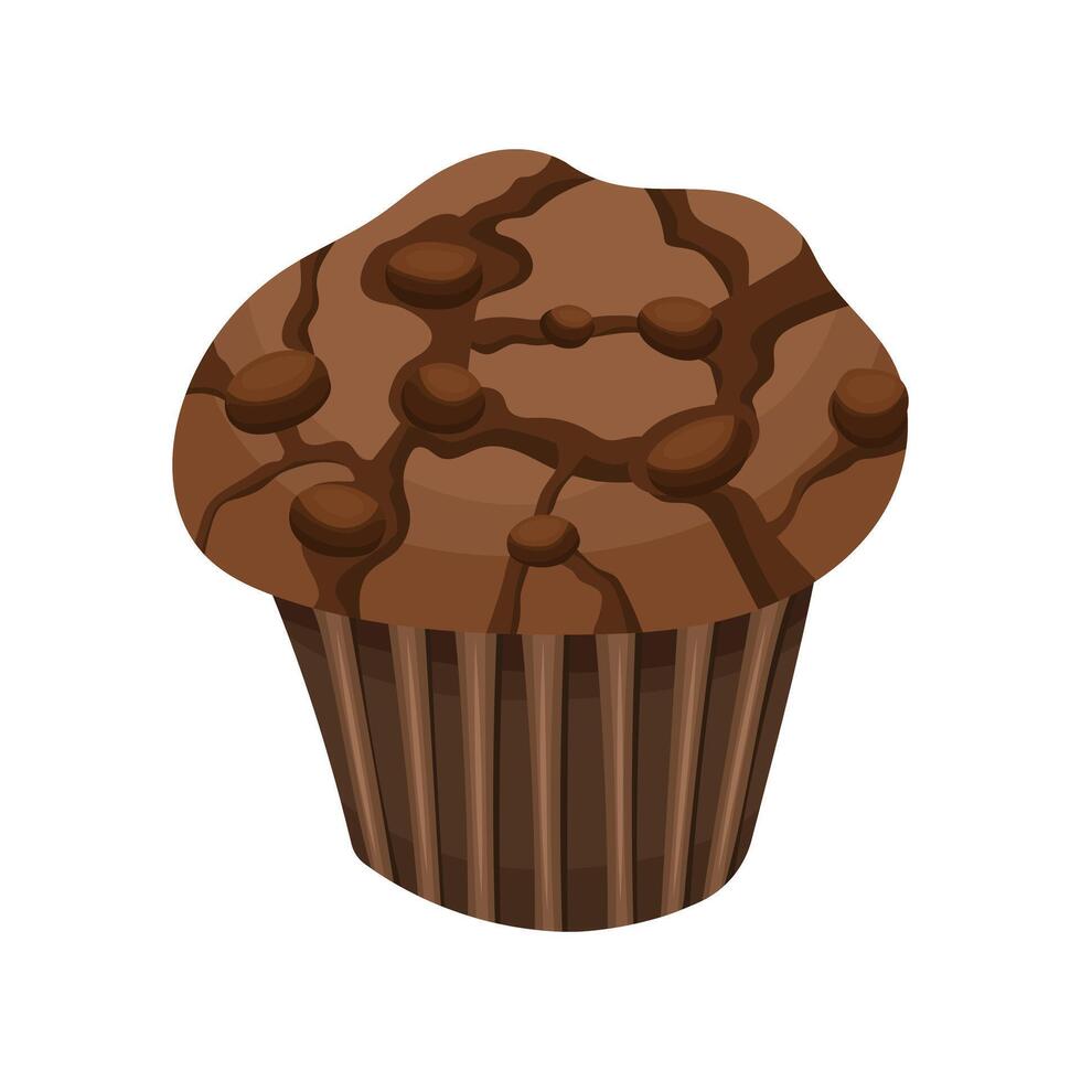 Illustration of cupcake or muffin chocolate with chocolate pieces on white background vector