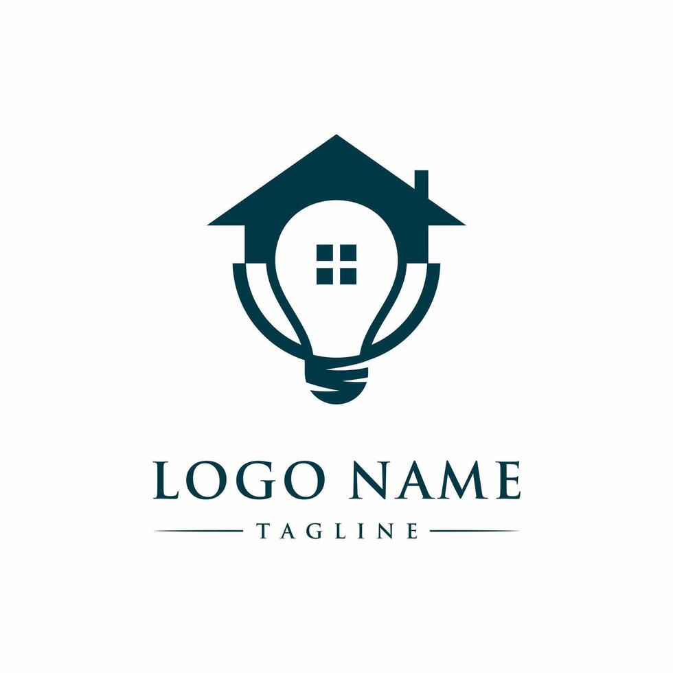 A simple and creative combination of Light bulb and house logo design for construction, real estate and more. vector