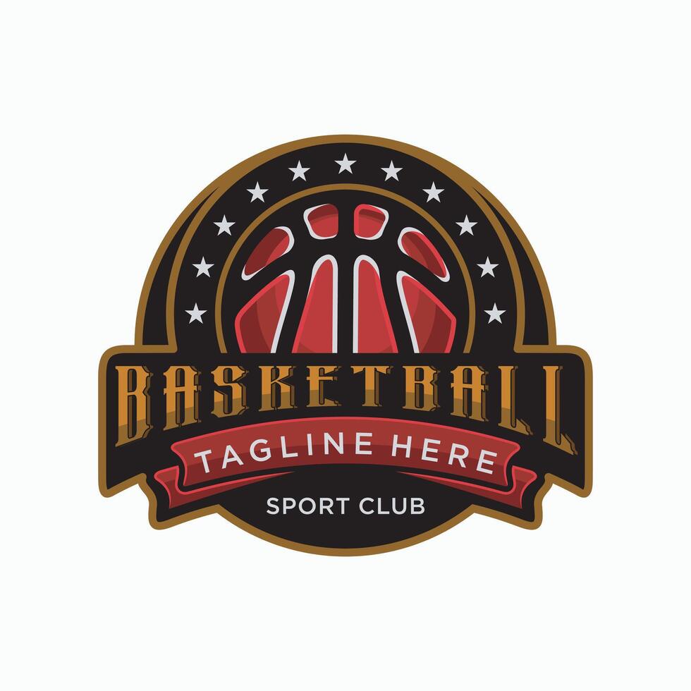 basketball logo design illustration. with mountain elements, luxury badge, eps 10 vector