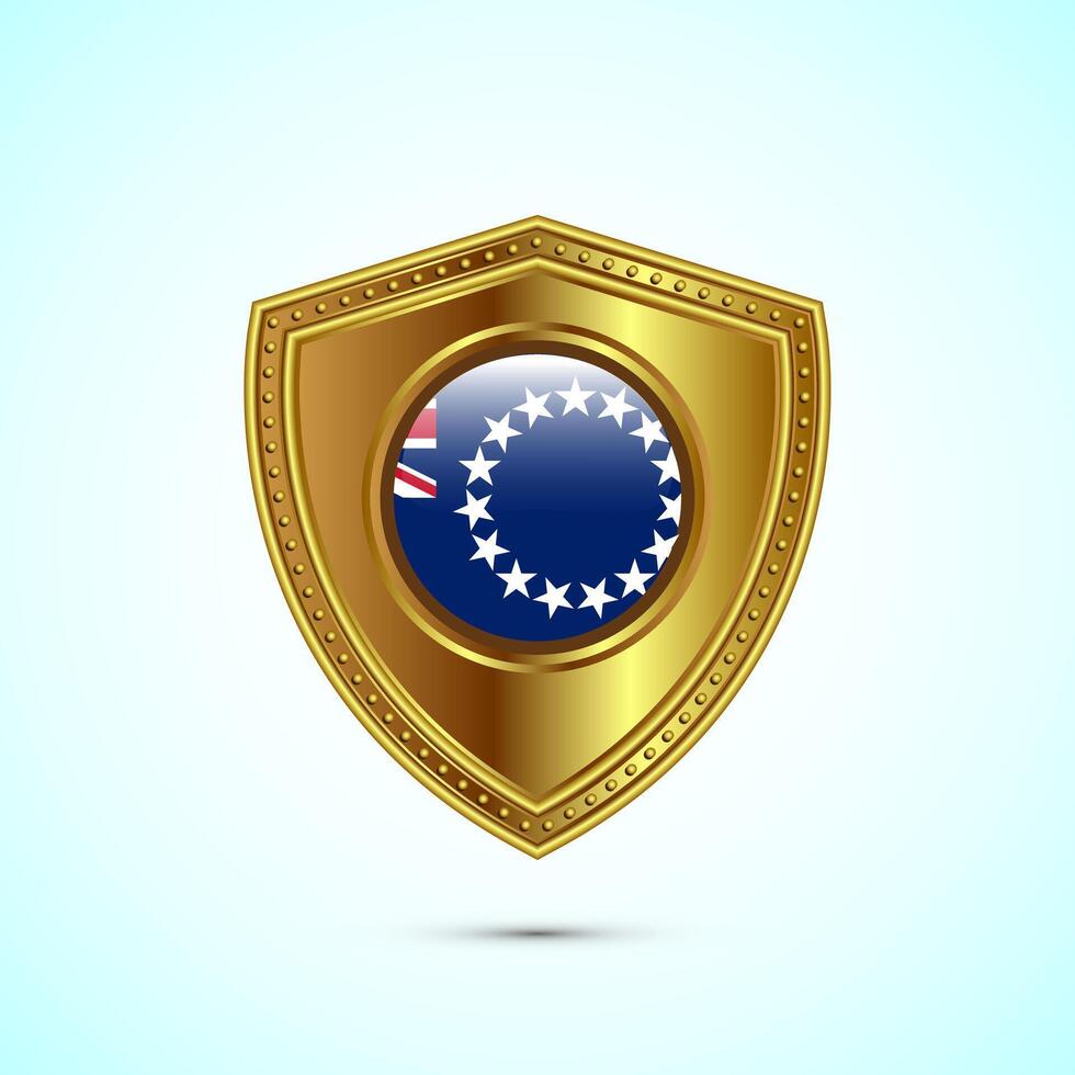 Rounded flag of Cook Islands with glossy gold shield vector