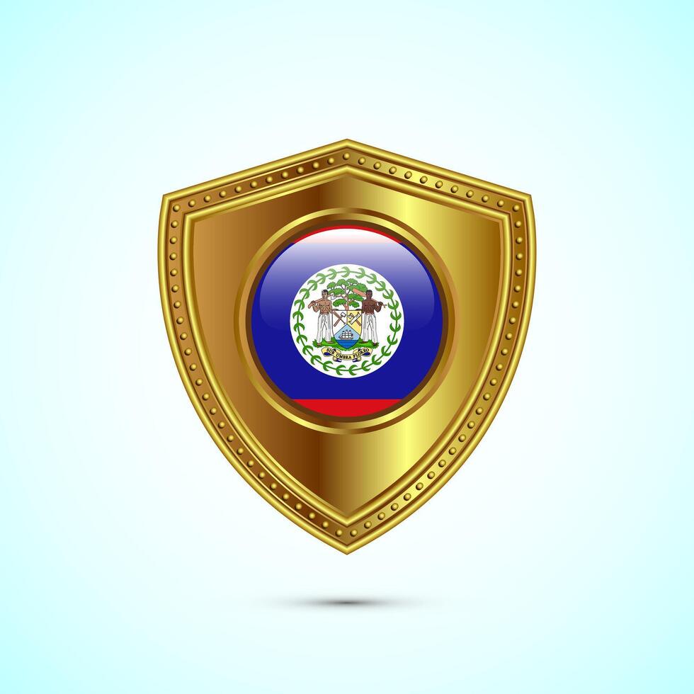 Rounded flag of Belize with glossy gold shield vector