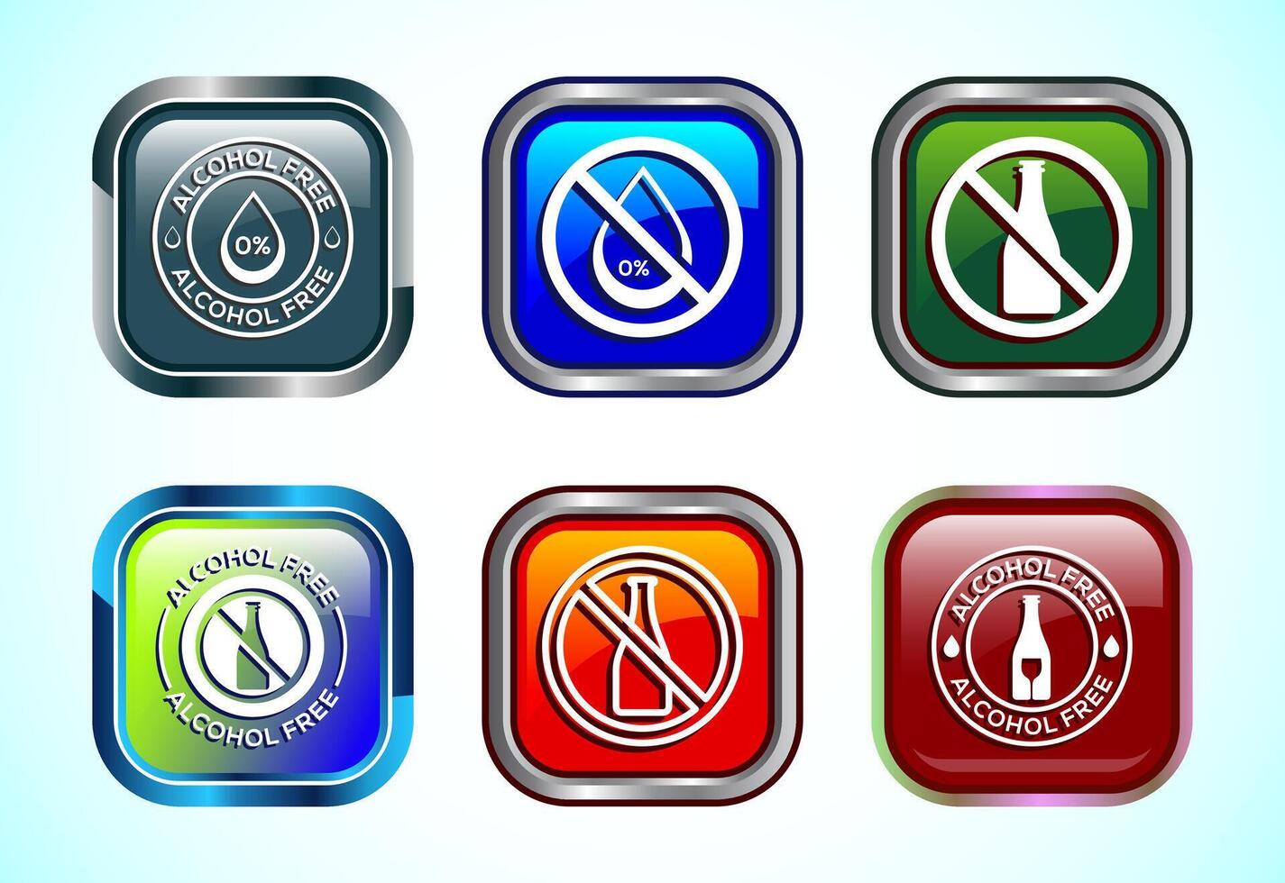 Alcohol Free Icon, No Alcohol Sign, Button Design Set vector