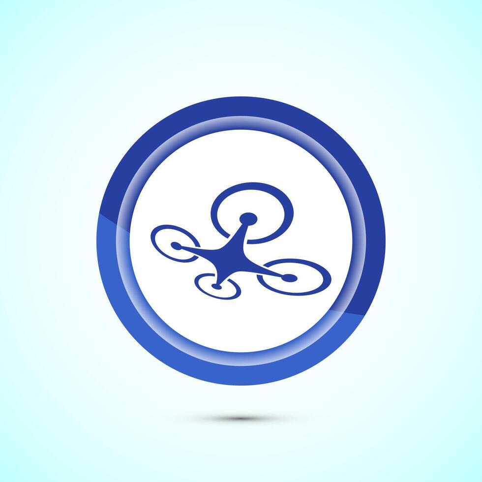 Drone icon design illustration. Drone quadrocopter logo sign symbol, Blue color button design vector