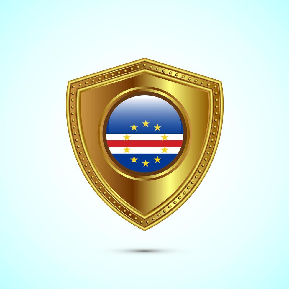 Rounded flag of Cape Verde with glossy gold shield vector