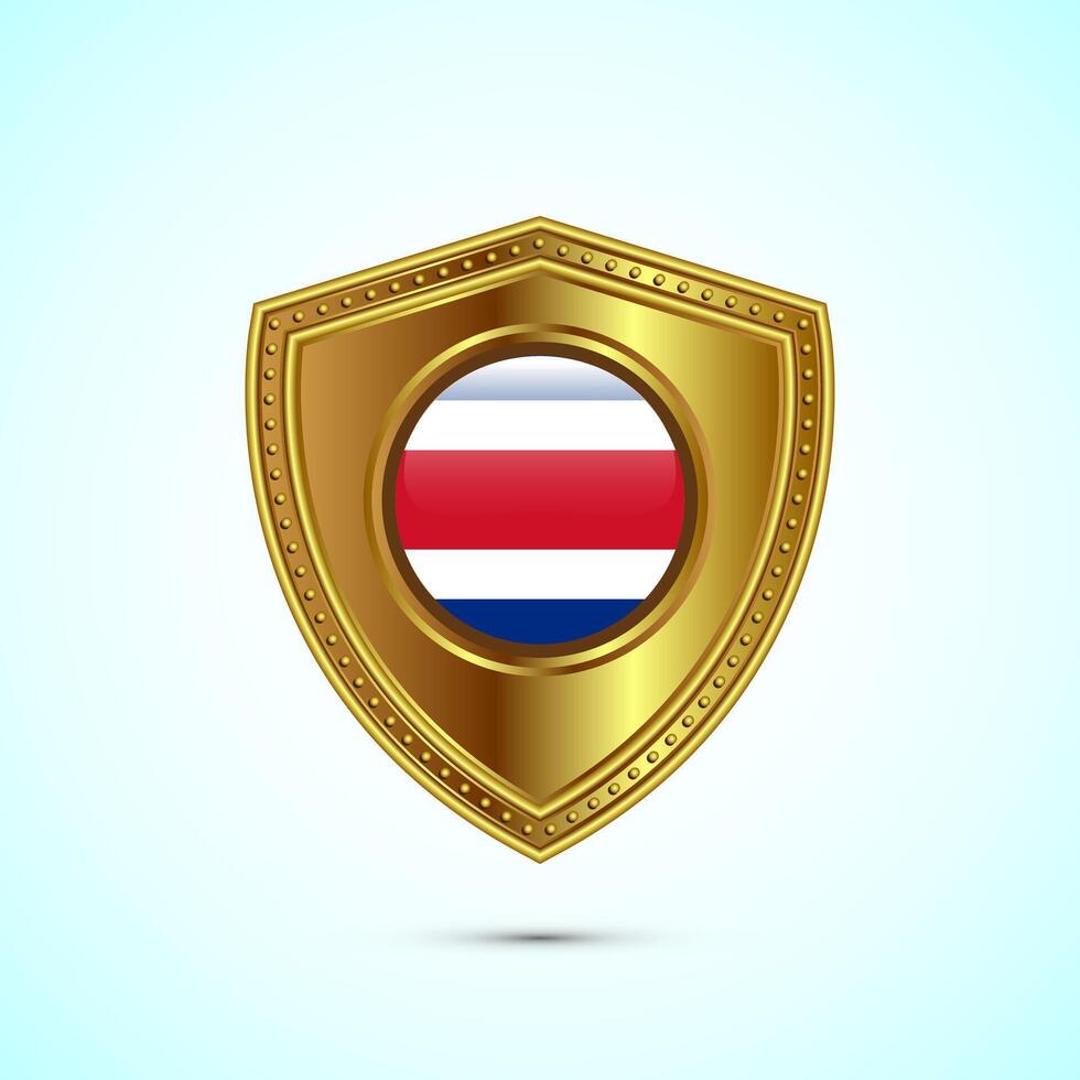 Rounded flag of Costa Rica with glossy gold shield vector