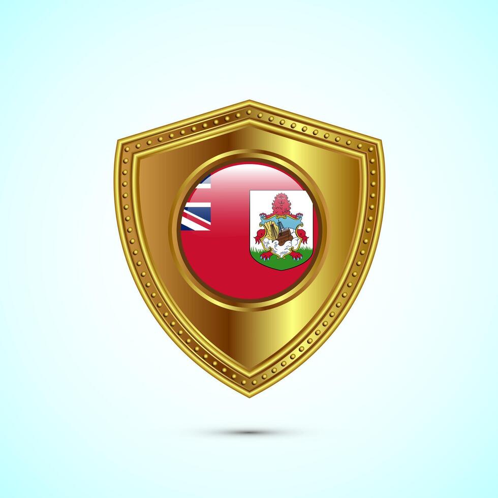 Rounded flag of Bermuda with glossy gold shield vector