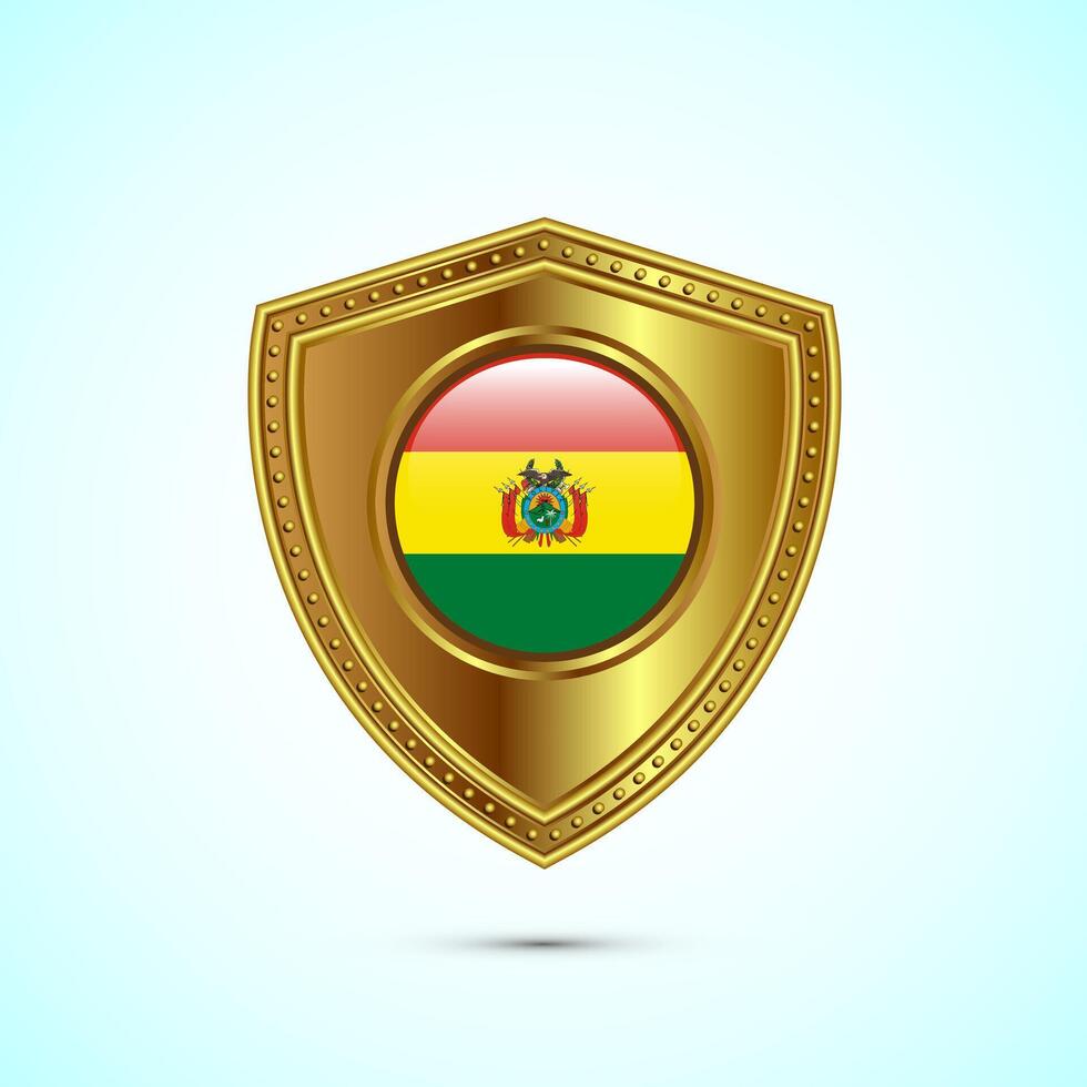 Rounded flag of Bolivia with glossy gold shield vector