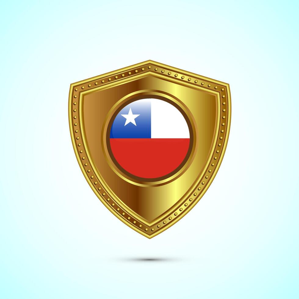 Rounded flag of Chile with glossy gold shield vector