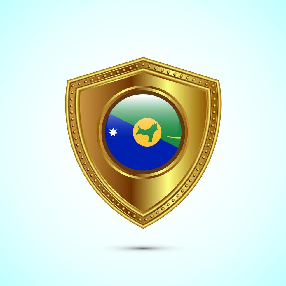 Rounded flag of Christmas Island with glossy gold shield vector