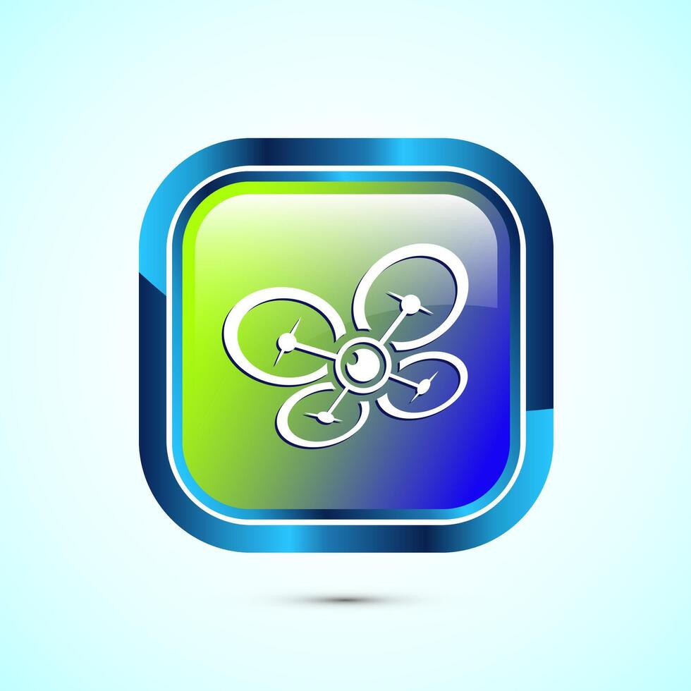 Drone icon design illustration. Drone quadrocopter logo sign symbol, Glossy square button design vector