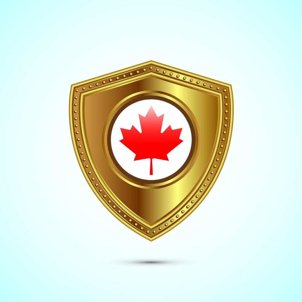 Rounded flag of Canada with glossy gold shield vector