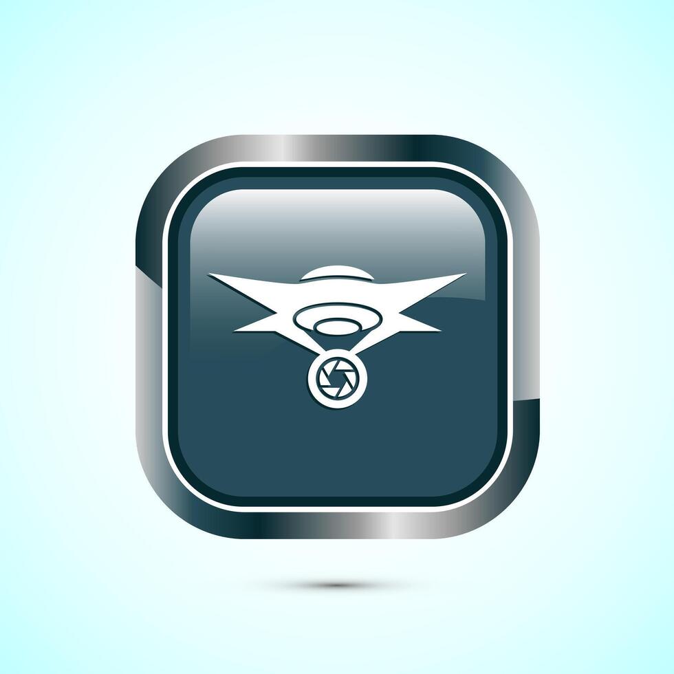 Drone icon design illustration. Drone quadrocopter logo sign symbol, Gray color square button design vector