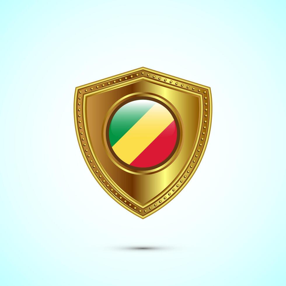 Rounded flag of Congo with glossy gold shield vector