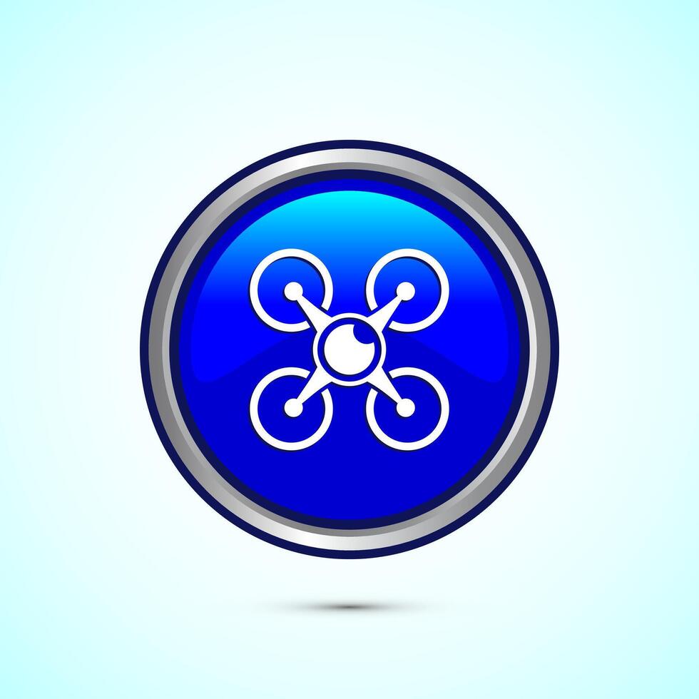 Drone icon design illustration. Drone quadrocopter logo sign symbol, Blue color round button design vector