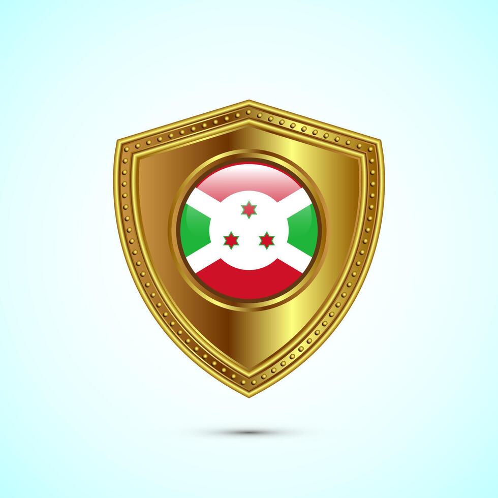 Rounded flag of Burundi with glossy gold shield vector