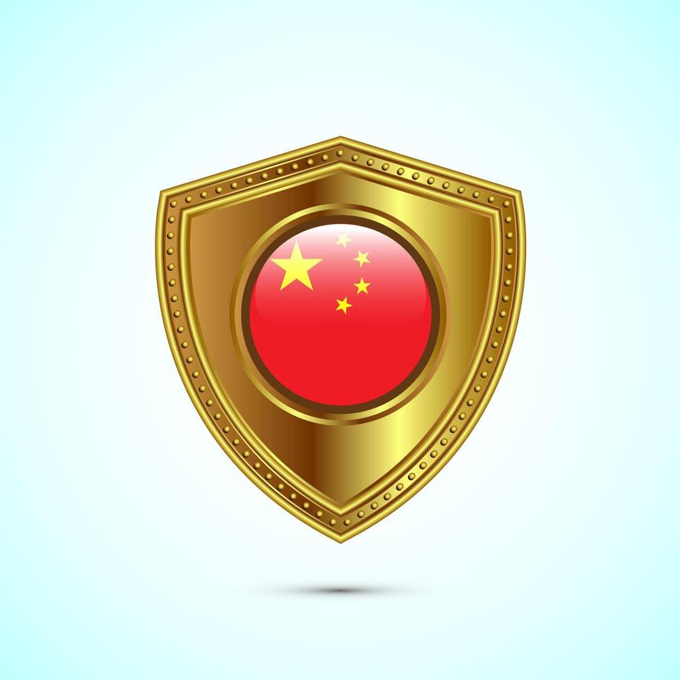Rounded flag of China with glossy gold shield vector