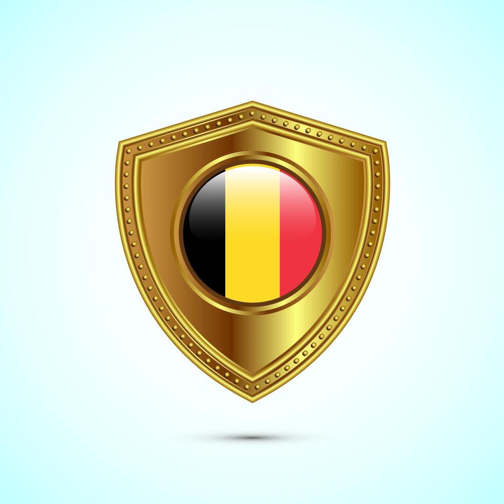 Rounded flag of Belgium with glossy gold shield vector