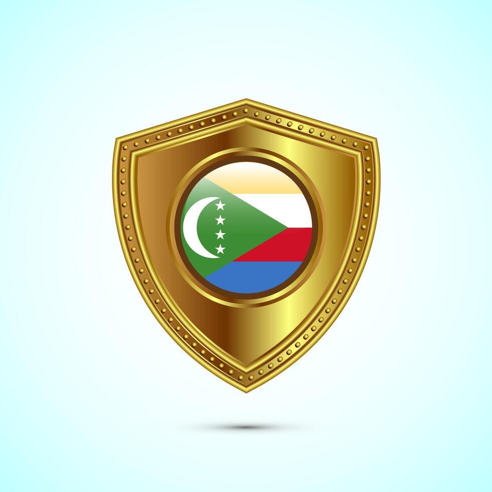 Rounded flag of Comoros with glossy gold shield vector