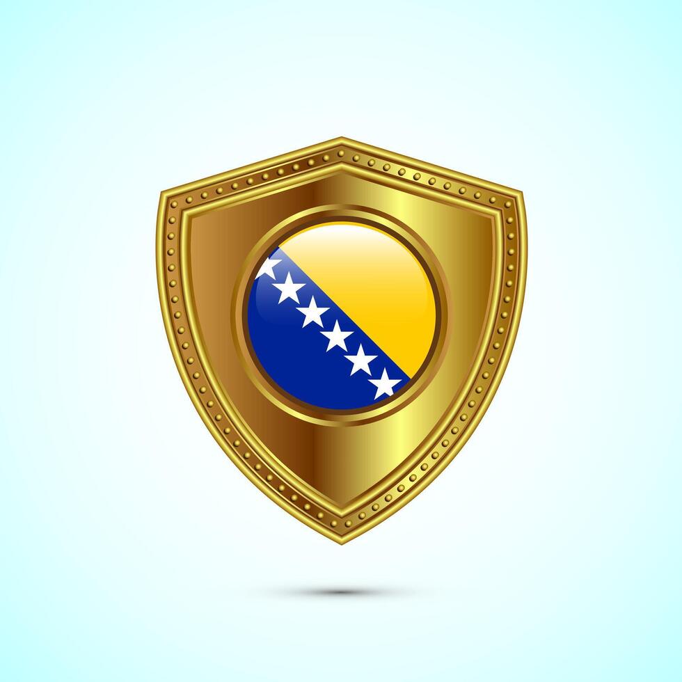 Rounded flag of Bosnia and Herzegovina with glossy gold shield vector