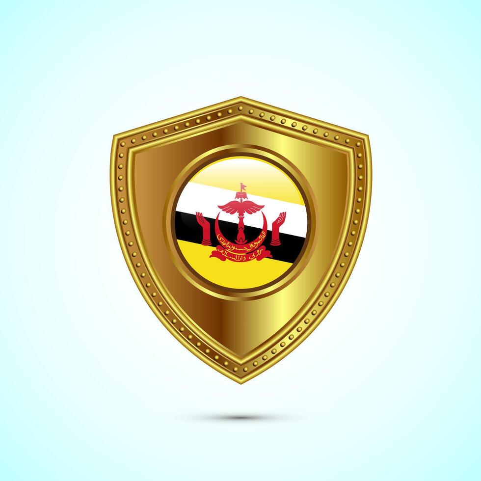 Rounded flag of Brunei with glossy gold shield vector