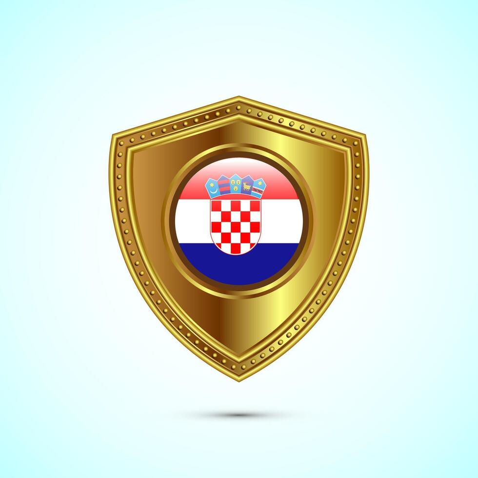 Rounded flag of Croatia with glossy gold shield vector