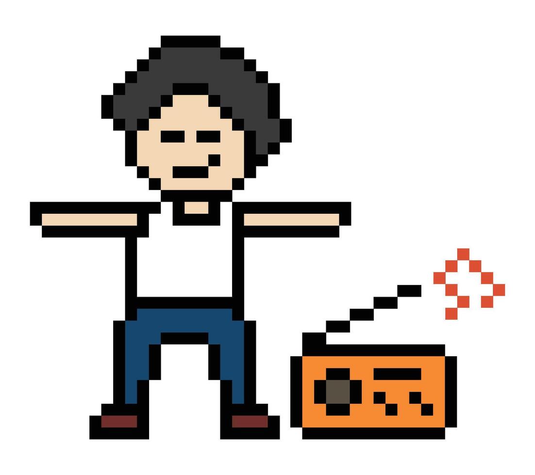 8 bit pixel character cute cartoon art man male boy dance music exercise 8bit art. vector