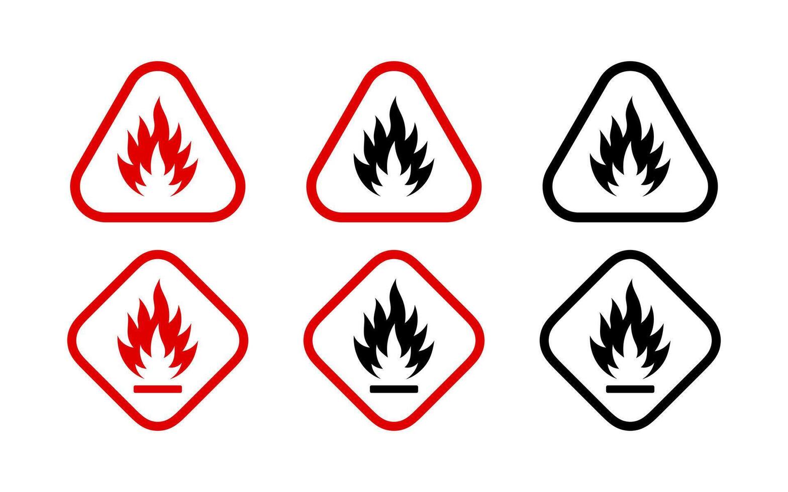 Flammable substance icons. Flammable materials vector