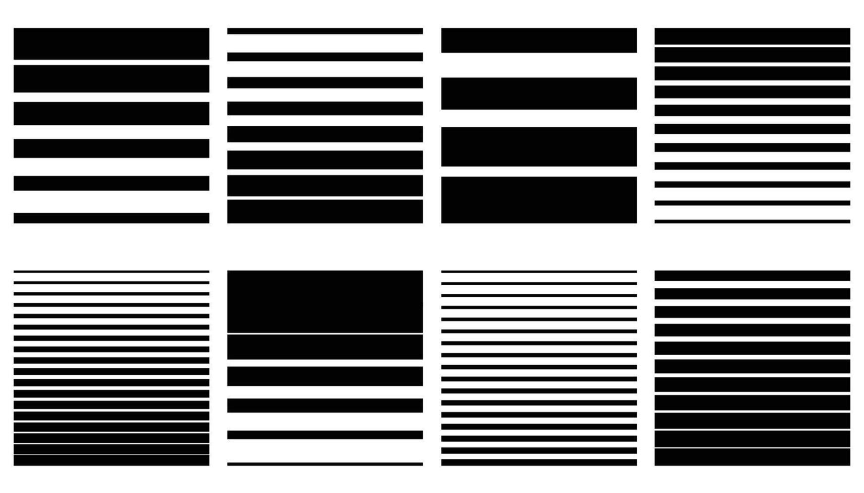 Seamless horizontal halftone patterns. Gradient striped backgrounds or wallpapers. Collection of endless striped prints or borders. vector