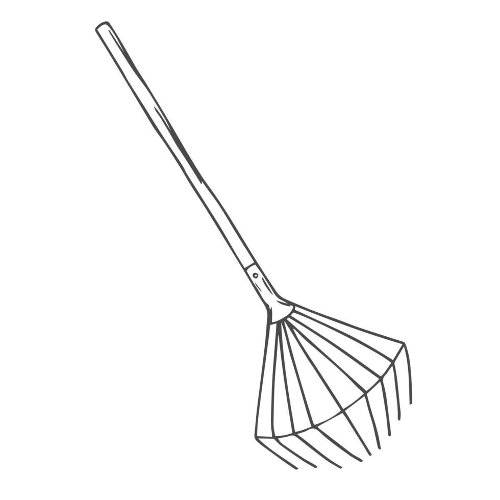 Gardening tools rake outline icons. Black and white Engraved rake. Coloring page for kids and adults. illustration vector