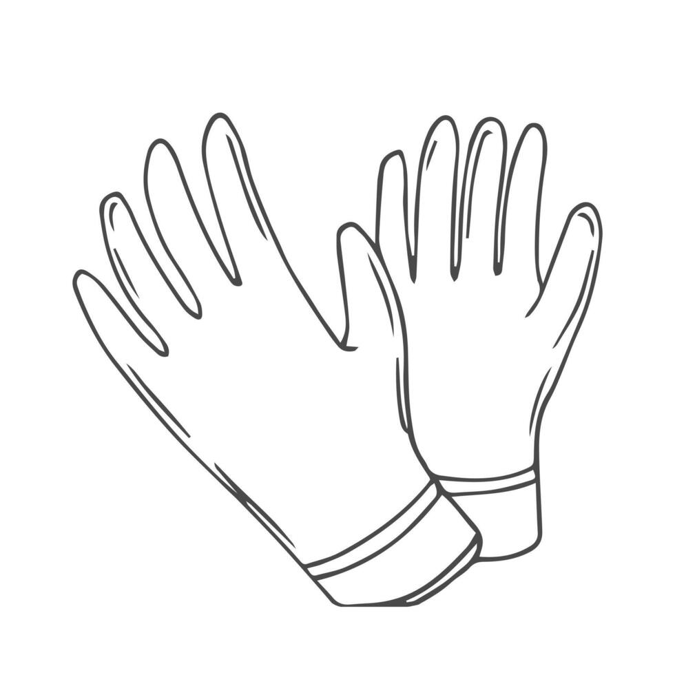 Gardening gloves hand drawn in doodle style. Hand protection when working in the garden. Hobby gardening. line art illustration. vector