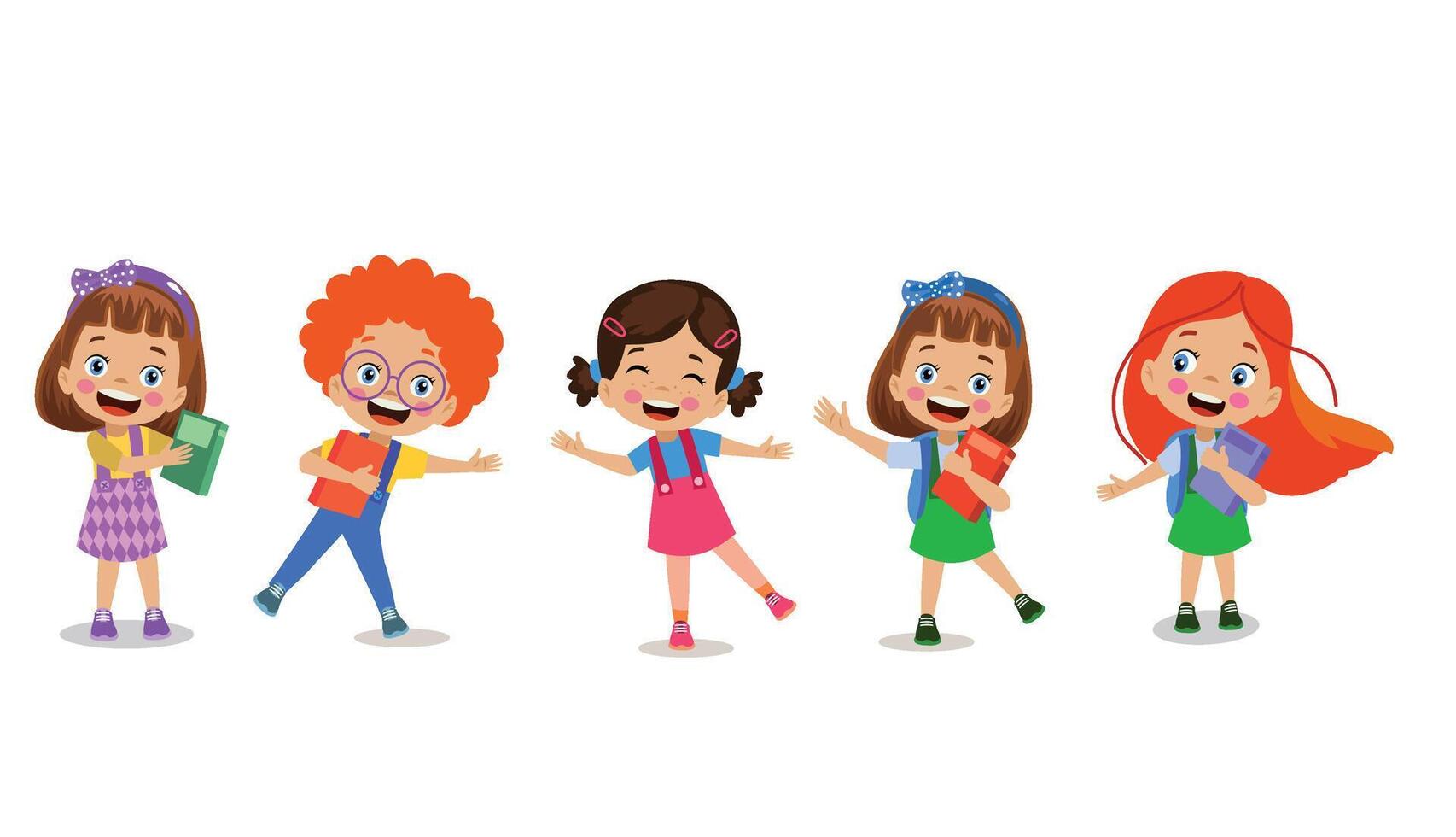 illustration of happy school girls with books and bags vector