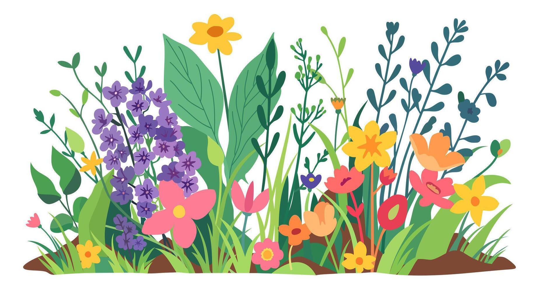 Fresh spring flowers, herbs and grass. isolated illustration vector