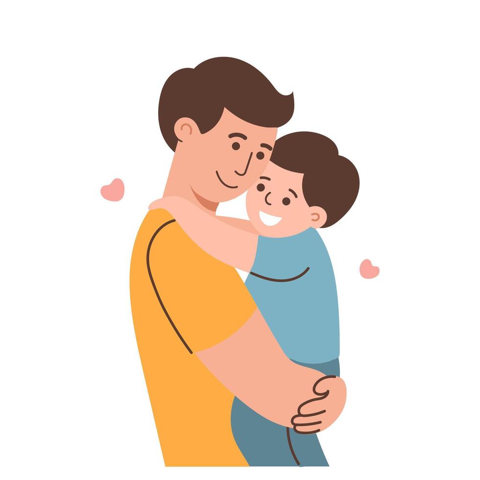 Happy father and son hugging and kissing. Cute flat illustration. vector