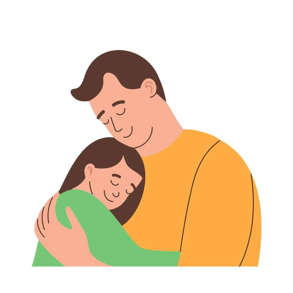 Father and daughter hugging. Happy family concept. Cute flat illustration. vector