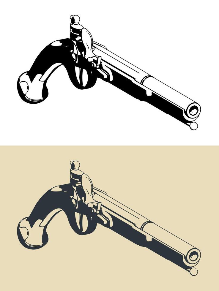 Antique pistol illustrations vector