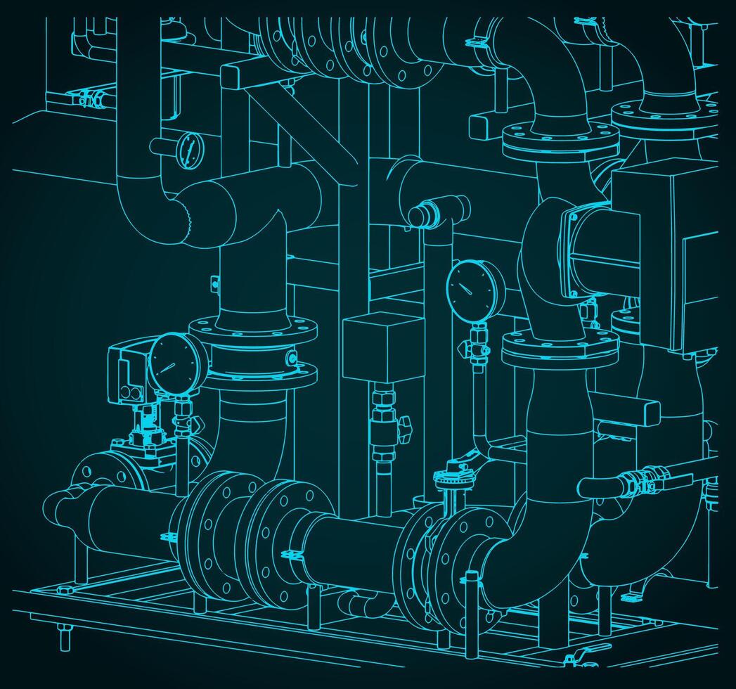Pipes and valves close-up vector