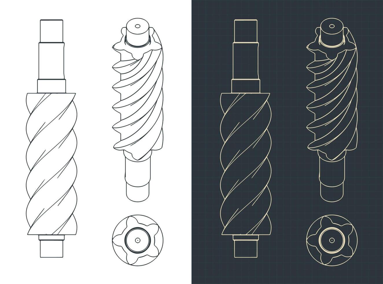 Male screw blueprints vector