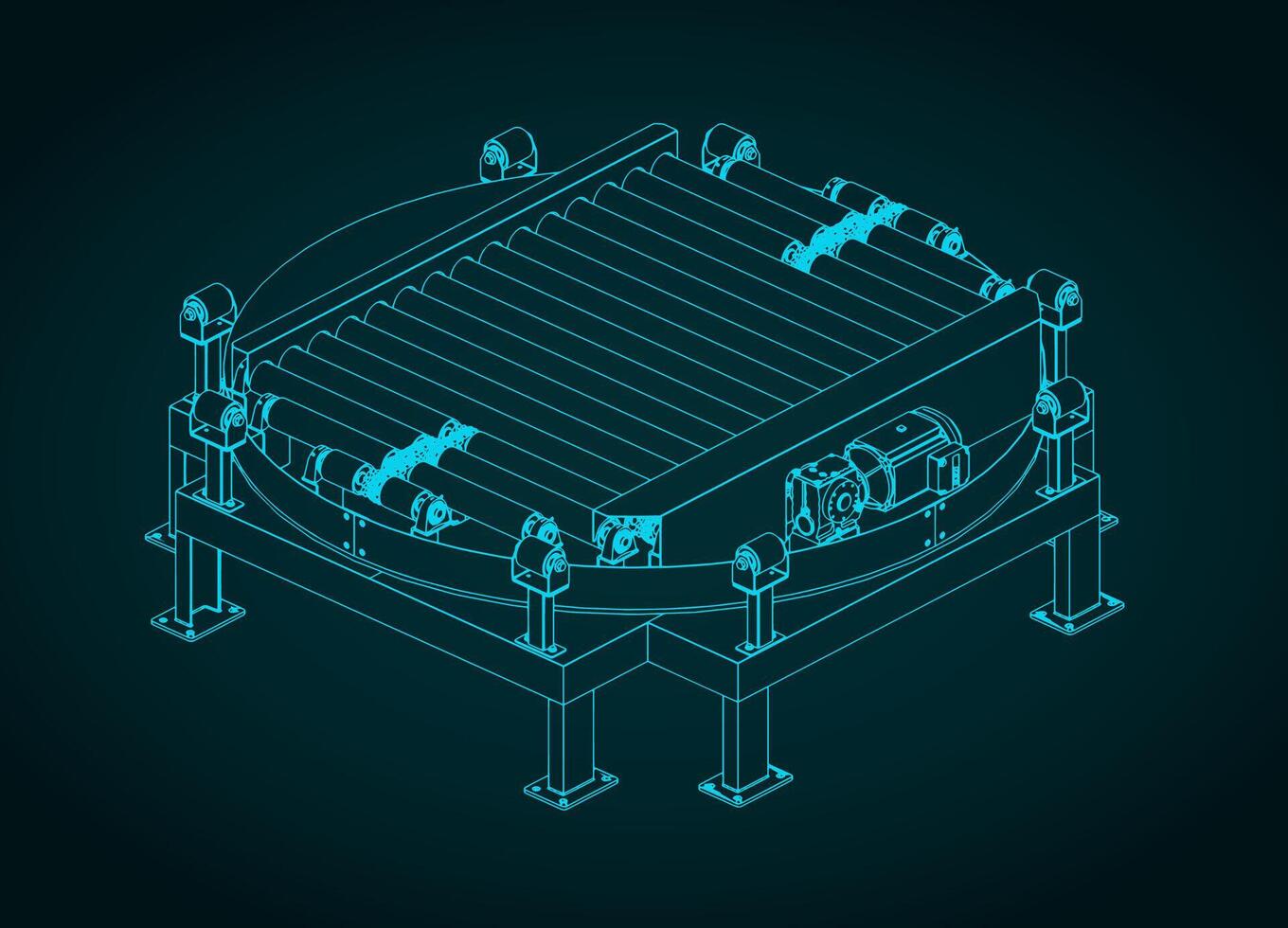 Turntable conveyor section isometric blueprint vector