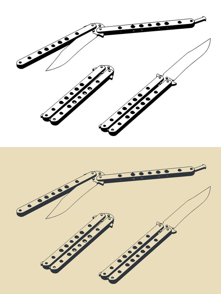 Butterfly knife illustrations vector