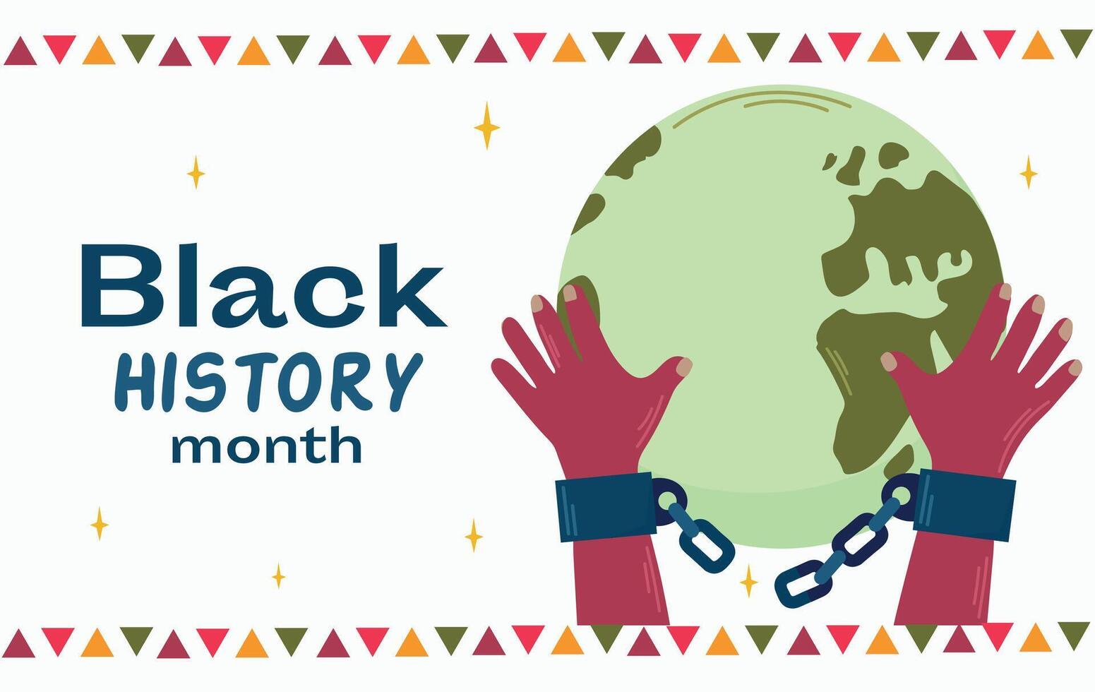 Black History Month concept card poster illustration with hands and broken chains vector