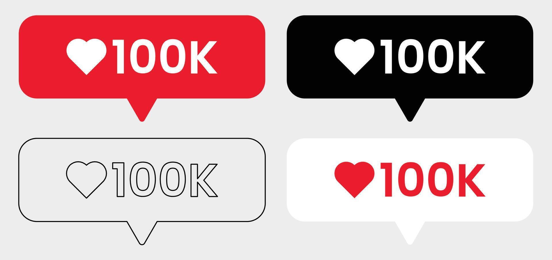 One Hundred Thousand Love Like Notification for Social Media vector