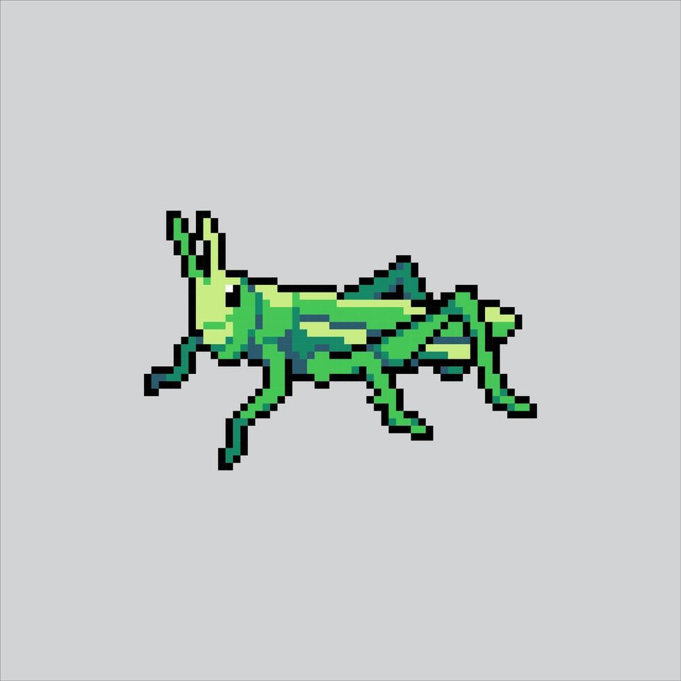 Pixel art illustration Grasshopper. Pixelated Green Insect. Grasshopper Green Insect Icon pixelated for the pixel game and icon for website and game. old school retro. vector