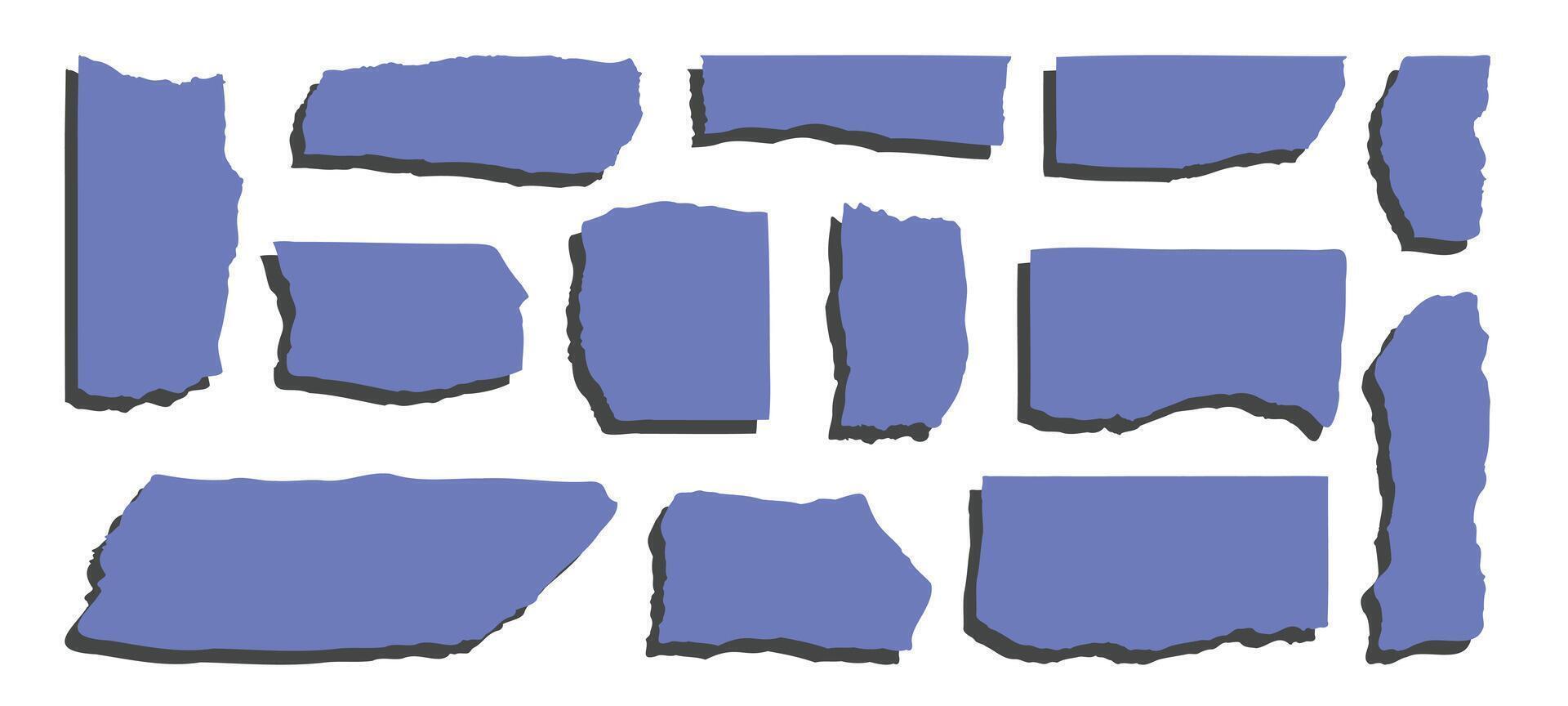 Blue torn paper sheets collection. Abstract notepaper cutout set. vector