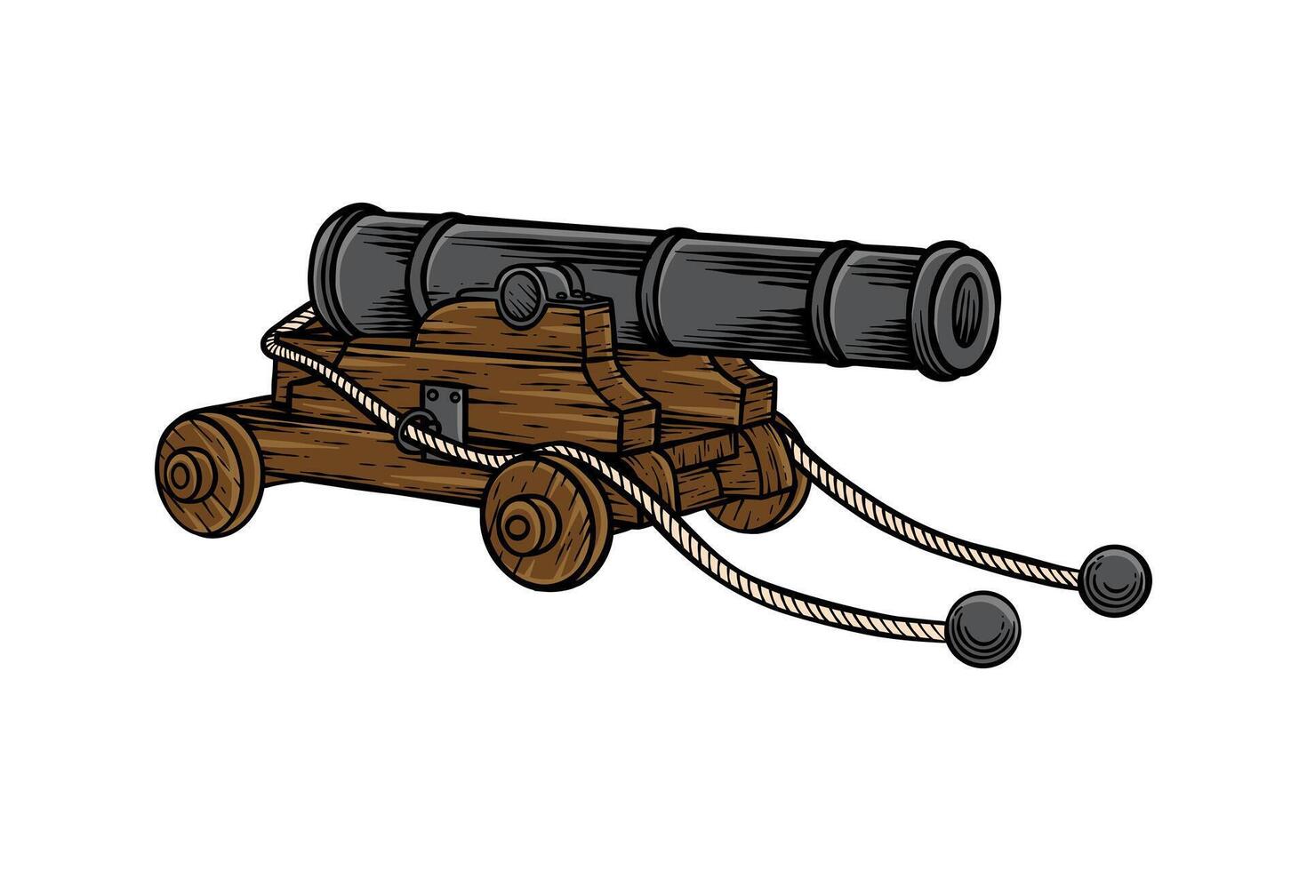 Colored illustration of cannon in vintage style vector