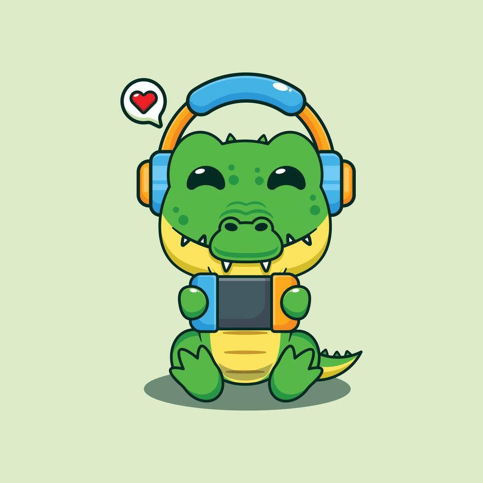 Crocodile play a game cartoon illustration vector