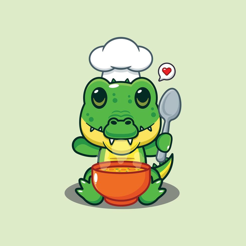 chef crocodile mascot cartoon character with soup vector
