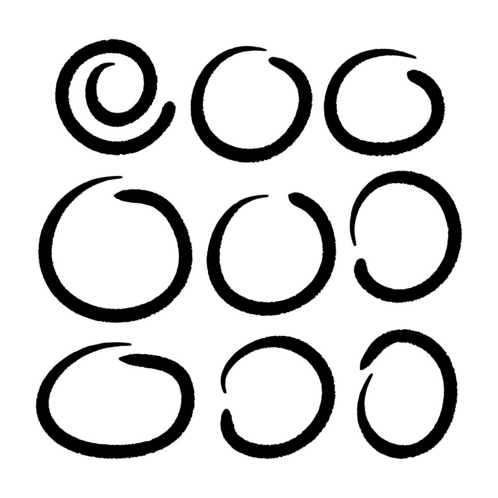 collection of circle and elliptical line drawings with modern textured lines vector