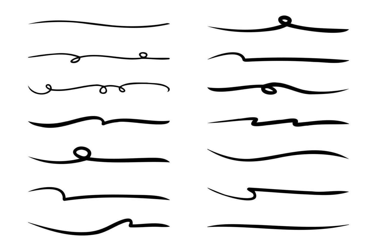 A collection of underlines that vary in shape and different line thicknesses, drawn manually by hand. vector