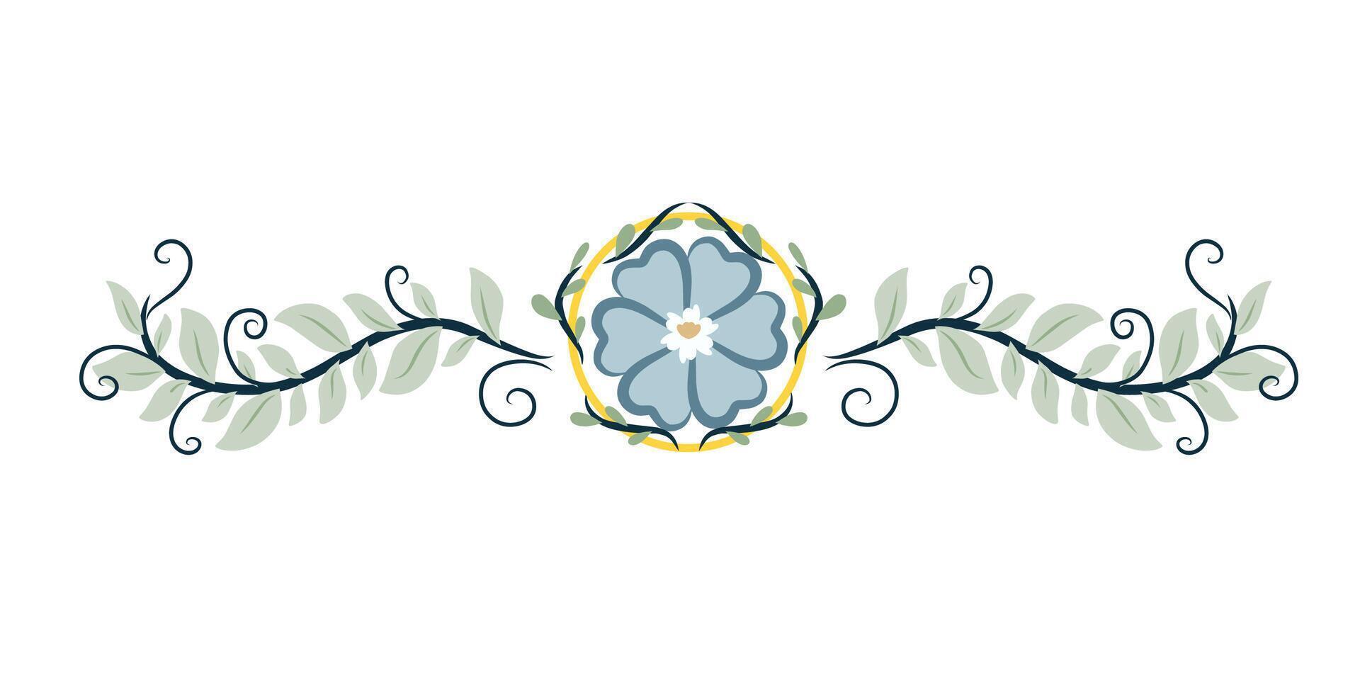 Leaf branch with blue flower ornament border vector