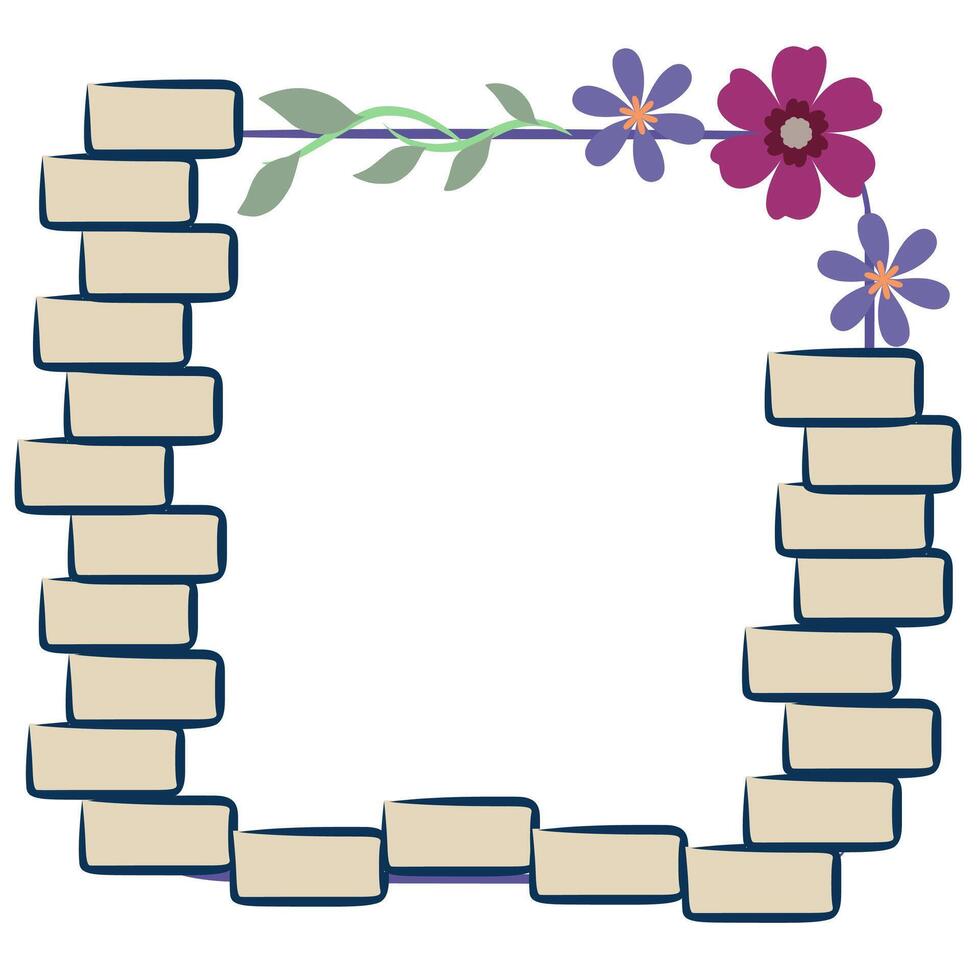 Bricks border frame flower cartoon illustration vector